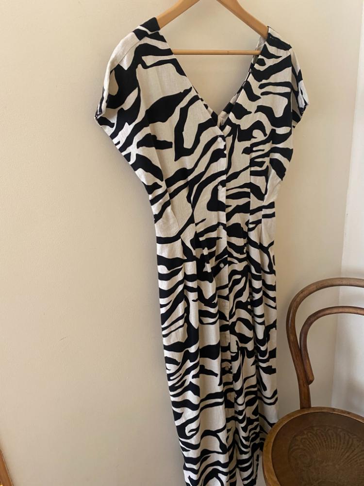 ICHI Linno Zebra Print Midi Dress