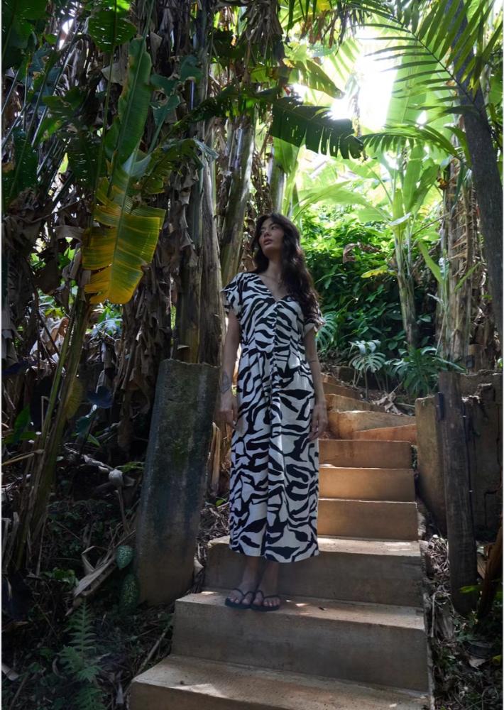 ICHI Linno Zebra Print Midi Dress - Image 2