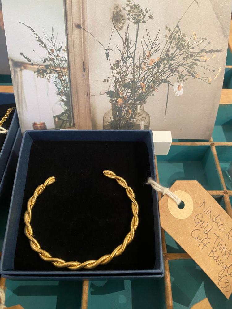 Nordic Muse Gold Twist Cuff Bangle